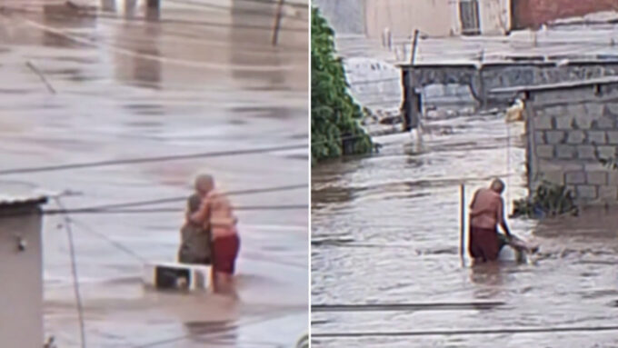 Ancianos se aferran a un abrazo durante las mortales inundaciones en México