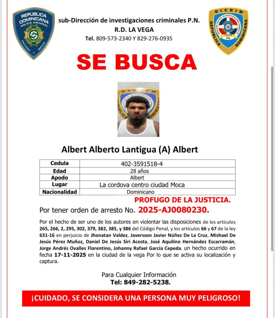 Policía Nacional de La Vega emite alerta y activa búsqueda de tres hombres señalados en caso ocurrido el 17 de noviembre - Noticias de hoy en República Dominicana | De Último Minuto