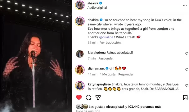 Shakira agradece a Dua Lipa por cantar “Antología” en Bogotá