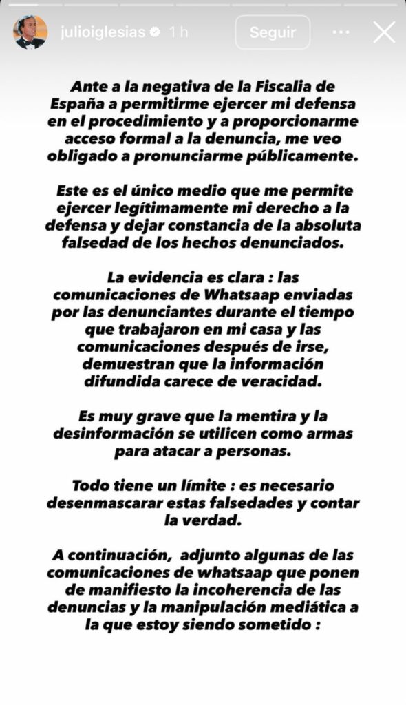 Julio Iglesias estalla y publica mensajes que le enviaban sus presuntas víctimas de acoso | 1 | Julio Iglesias estalla y publica mensajes que le enviaban sus presuntas víctimas de acoso - Noticias de hoy en República Dominicana | De Último Minuto