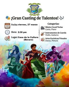 BÁVARO: Realizarán casting de talentos este viernes en la Casa de la Cultura
